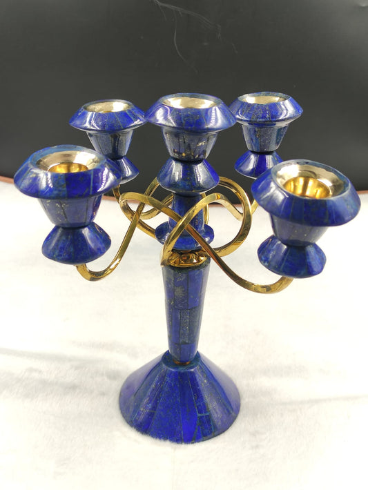 Lapis Lazuli & Brass Candle Stand