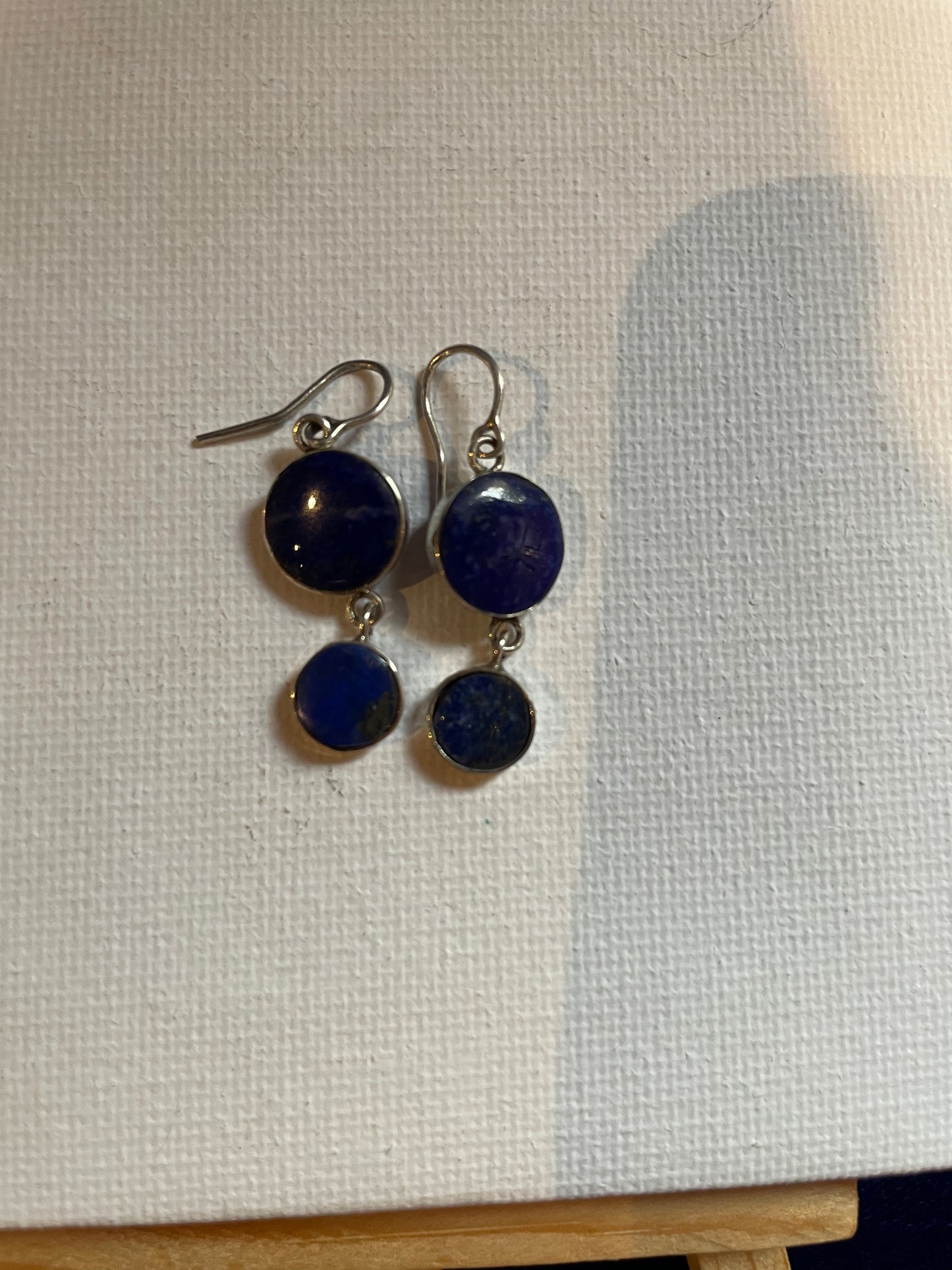 Two Tiered Lapis Earrings Set in Silver Sterling