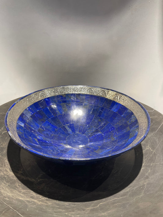 Lapis Lazuli Bowl with Silver Sterling Carving