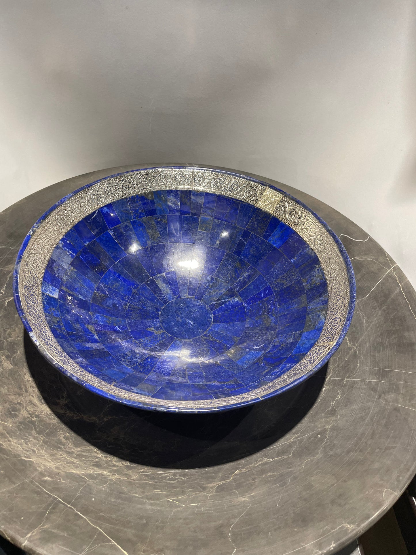 Lapis Lazuli Bowl with Silver Sterling Carving